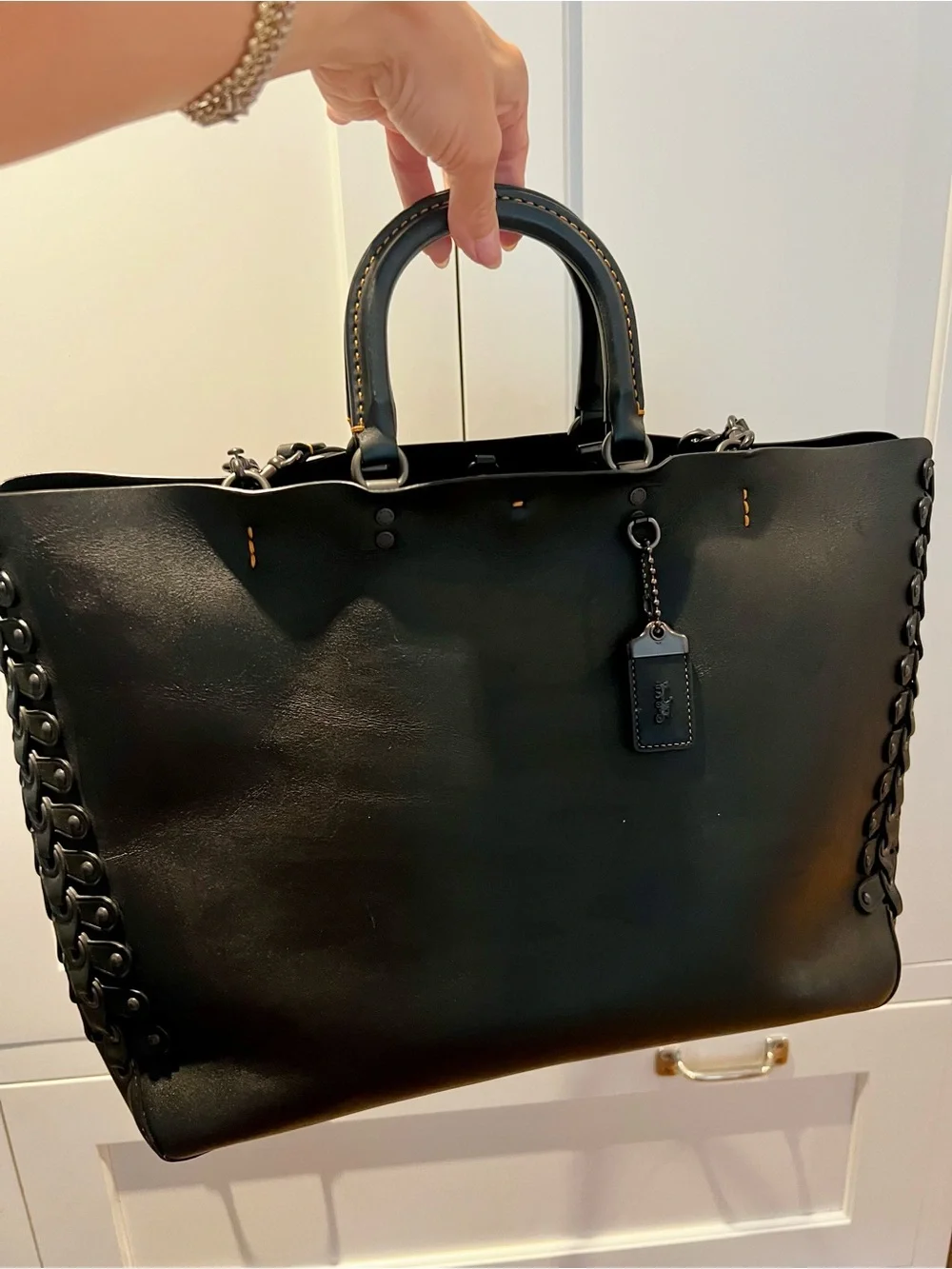 Coach Black Leather Rogue 1941 Braided-Side Tote with Detachable Strap Bag